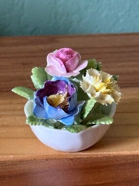 Royal Adderley Bone China Mini Floral Basket England Porcelain 2”